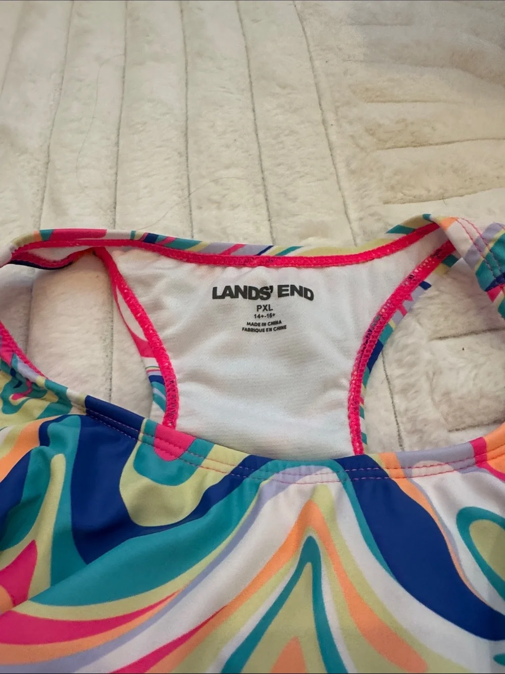 Lands' End Girls' Swimsuit in Multicolor Swirl Print